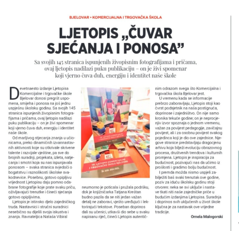 O našem LJETOPISU u Školski